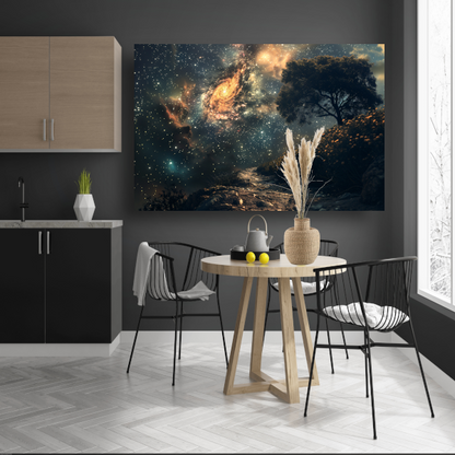 Nachtelijke bomen onder sterrenhemel poster