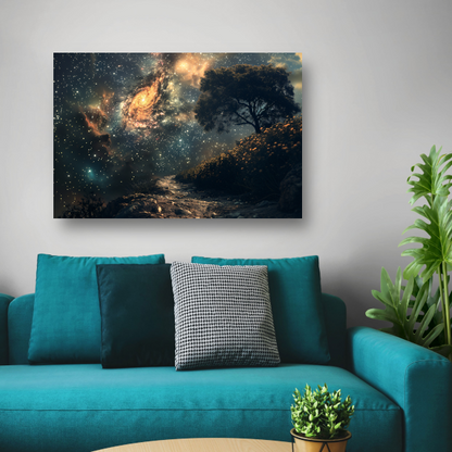 Nachtelijke bomen onder sterrenhemel poster