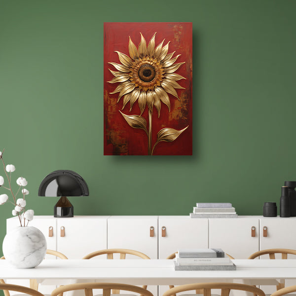 Gouden Zonnebloem op Dieprode Achtergrond canvas