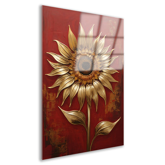 Gouden Zonnebloem op Dieprode Achtergrond acrylglas