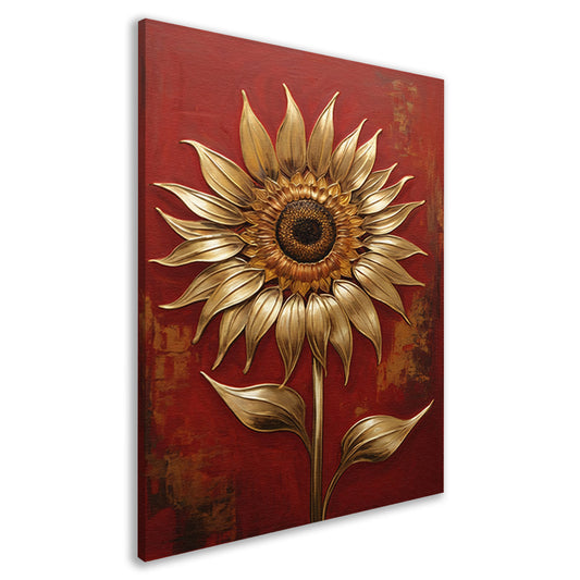 Gouden Zonnebloem op Dieprode Achtergrond canvas