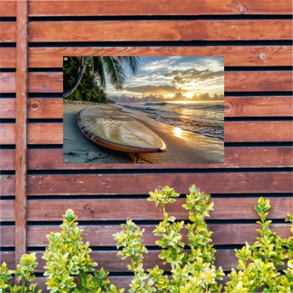 Zonsondergang met surfboard tuinposter