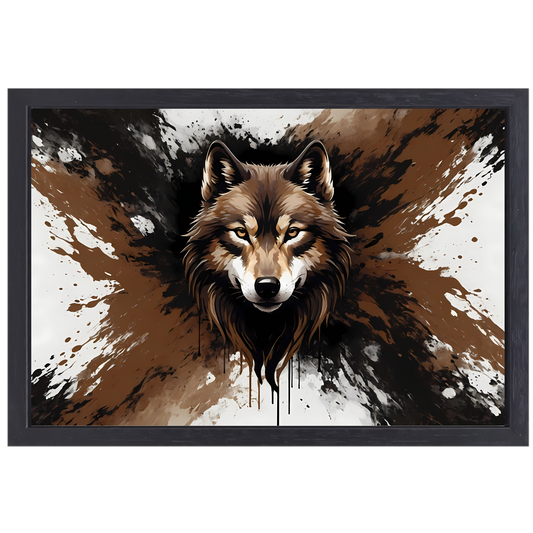 Wolf in Dynamische Abstracte Stijl canvas met baklijst