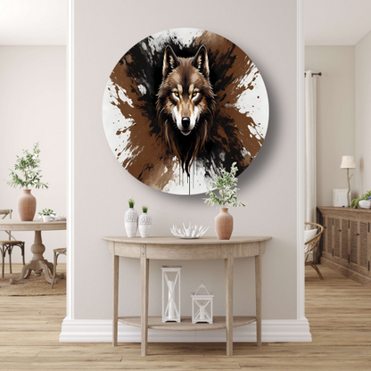 Wolf in Dynamische Abstracte Stijl aluminium muurcirkel
