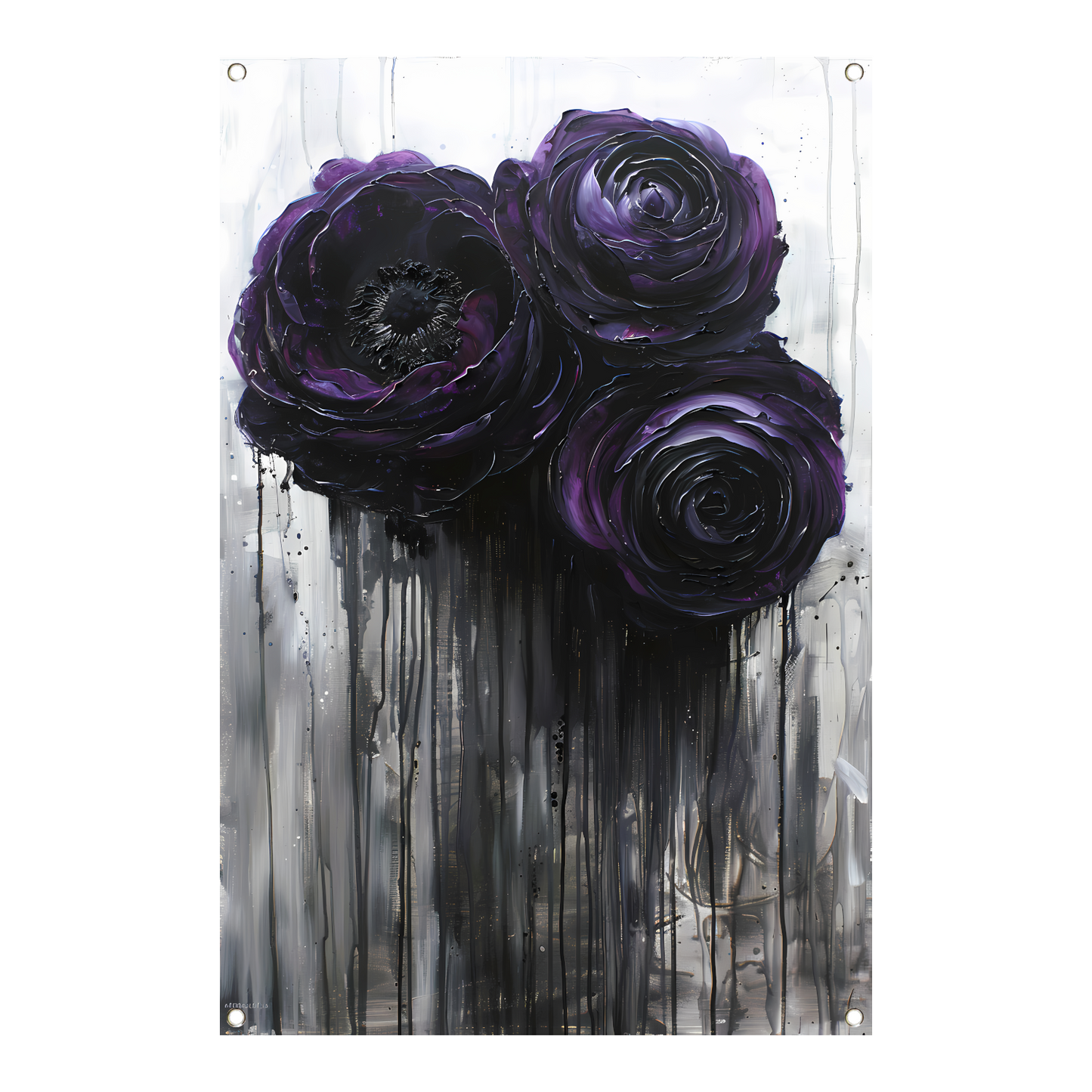 Grote Abstracte Bloemen in Zwart en Paars tuinposter