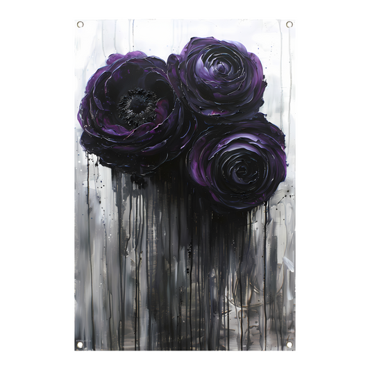 Grote Abstracte Bloemen in Zwart en Paars tuinposter