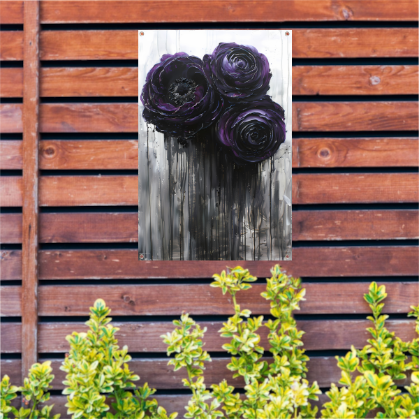 Grote Abstracte Bloemen in Zwart en Paars tuinposter