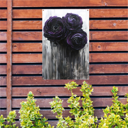 Grote Abstracte Bloemen in Zwart en Paars tuinposter