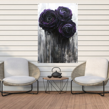 Grote Abstracte Bloemen in Zwart en Paars tuinposter