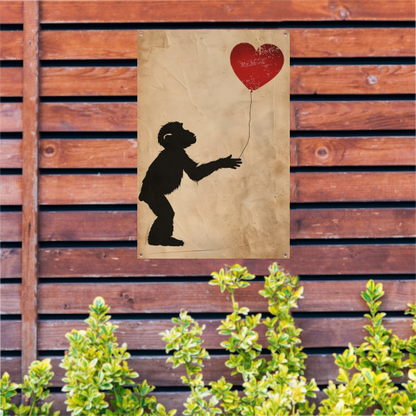 Silhouet van een aap met hartvormige ballon tuinposter