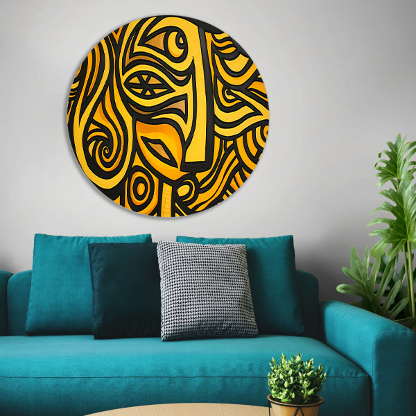Abstract vrouwelijk portret met patronen aluminium muurcirkel