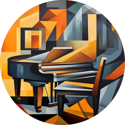 Abstracte Piano en Stoel in Kubisme aluminium muurcirkel