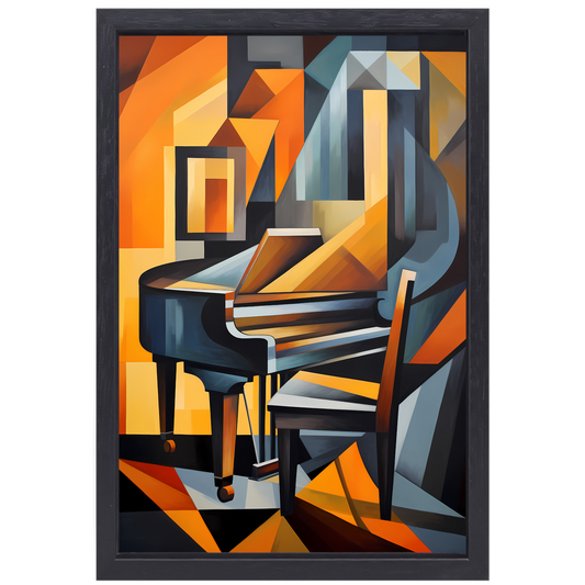 Abstracte Piano en Stoel in Kubisme canvas met baklijst
