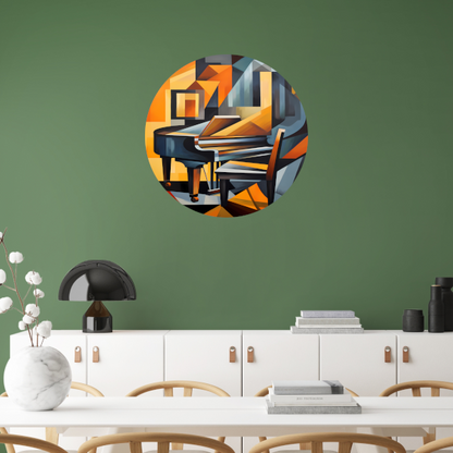 Abstracte Piano en Stoel in Kubisme aluminium muurcirkel