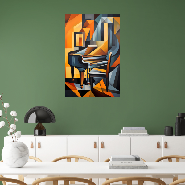 Abstracte Piano en Stoel in Kubisme poster