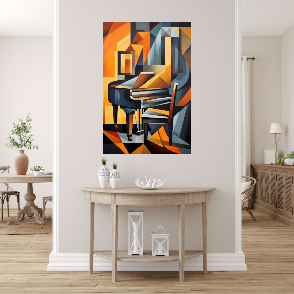 Abstracte Piano en Stoel in Kubisme poster