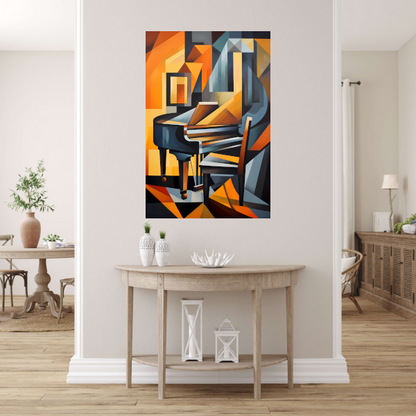 Abstracte Piano en Stoel in Kubisme poster