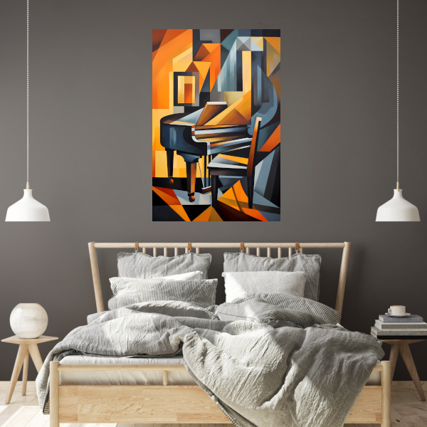 Abstracte Piano en Stoel in Kubisme poster