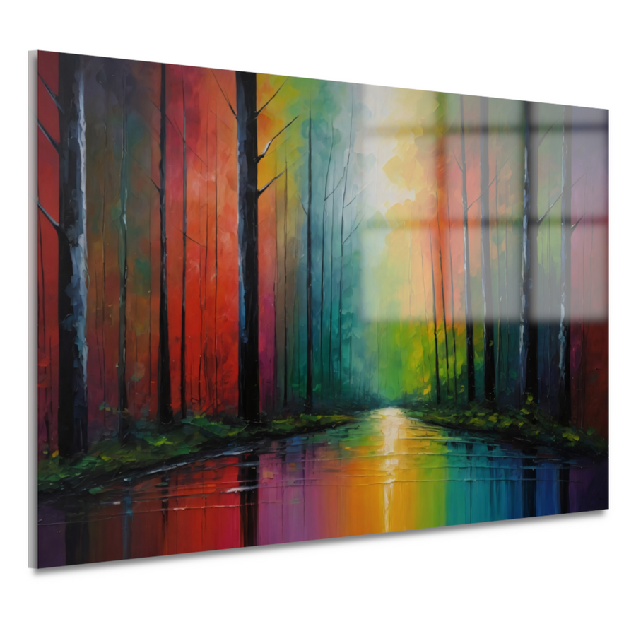 Impressionistische Reflectie van een Kleurrijk Bos acrylglas