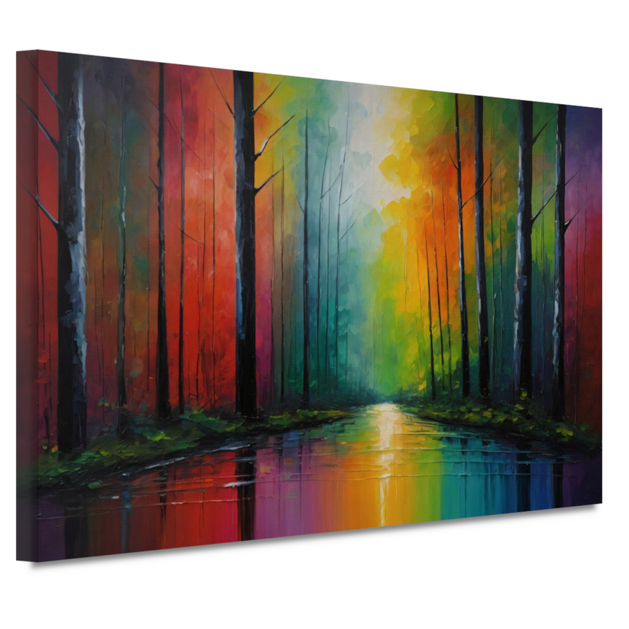 Impressionistische Reflectie van een Kleurrijk Bos canvas