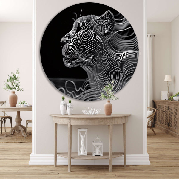 Abstracte lijntekening van een cheeta aluminium muurcirkel