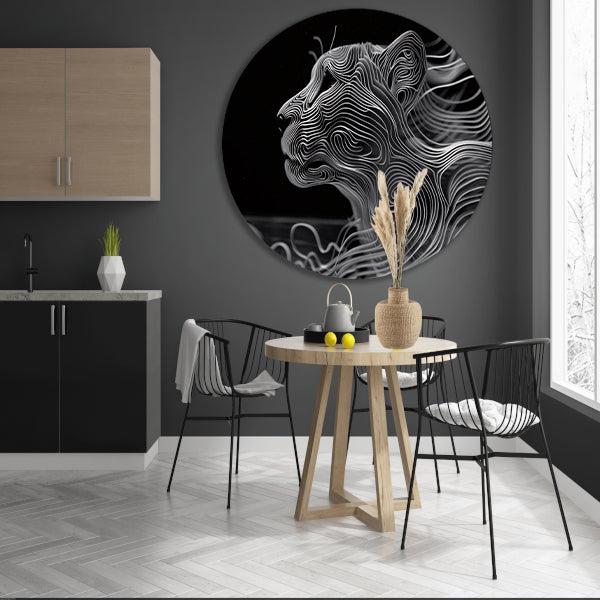 Abstracte lijntekening van een cheeta aluminium muurcirkel