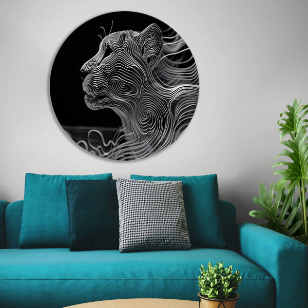 Abstracte lijntekening van een cheeta aluminium muurcirkel