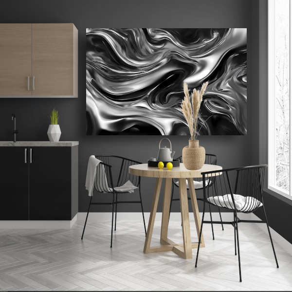 Monochroom Abstract Ontwerp in Zwart en Wit canvas met baklijst