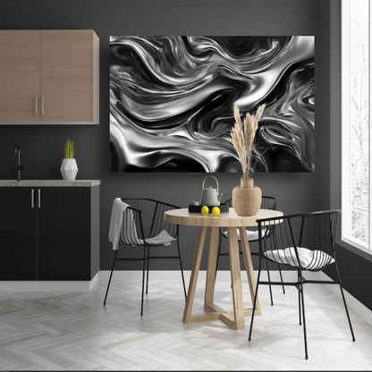 Monochroom Abstract Ontwerp in Zwart en Wit canvas met baklijst