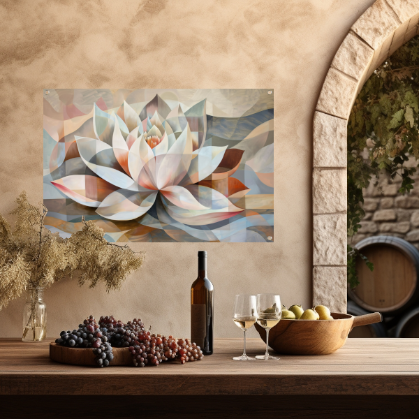 Gestileerde Kubistische Lotus in Warme Tinten tuinposter
