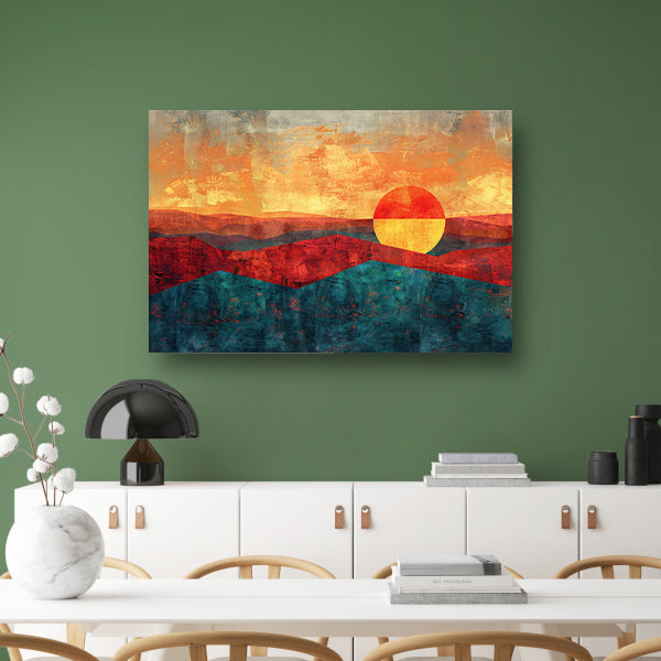 Kleurrijke digitale kunst van zonsondergang landschap canvas