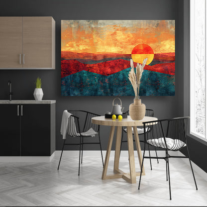 Kleurrijke digitale kunst van zonsondergang landschap canvas met baklijst