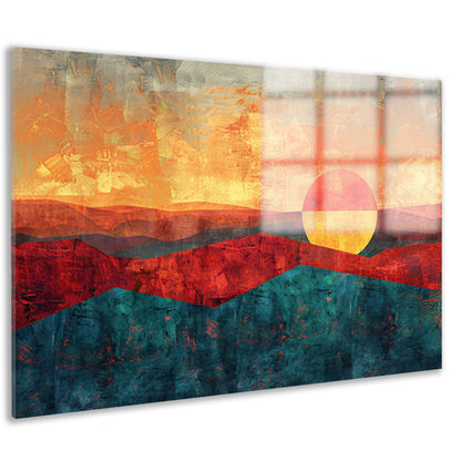 Kleurrijke digitale kunst van zonsondergang landschap acrylglas