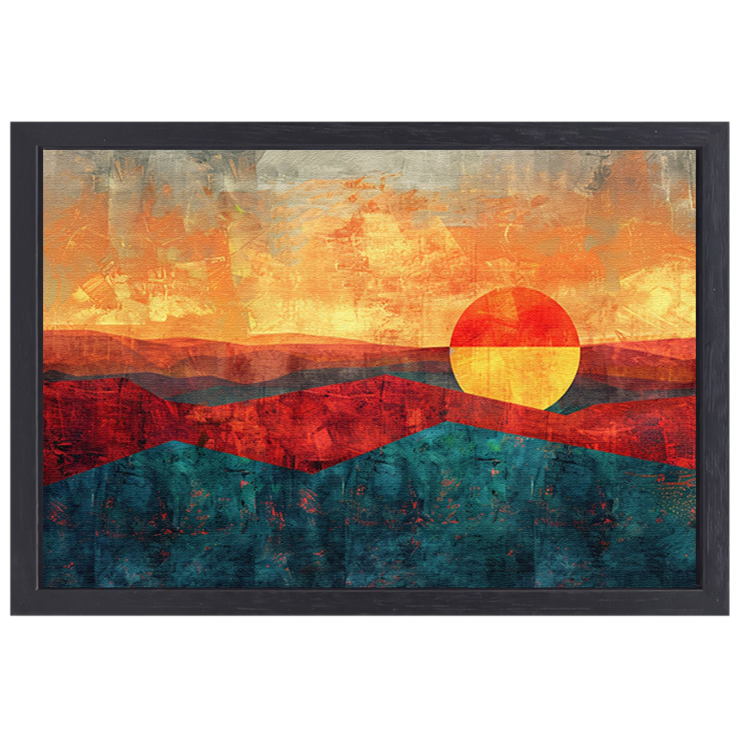 Kleurrijke digitale kunst van zonsondergang landschap canvas met baklijst