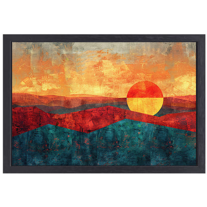 Kleurrijke digitale kunst van zonsondergang landschap canvas met baklijst