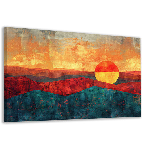 Kleurrijke digitale kunst van zonsondergang landschap canvas