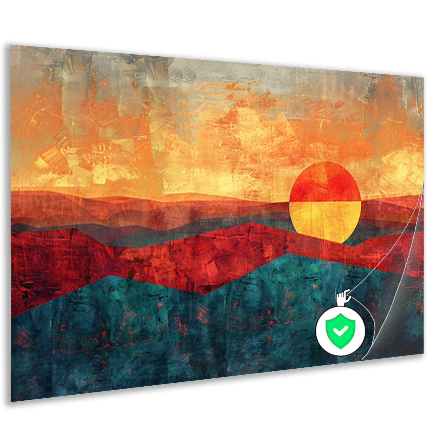 Kleurrijke digitale kunst van zonsondergang landschap poster