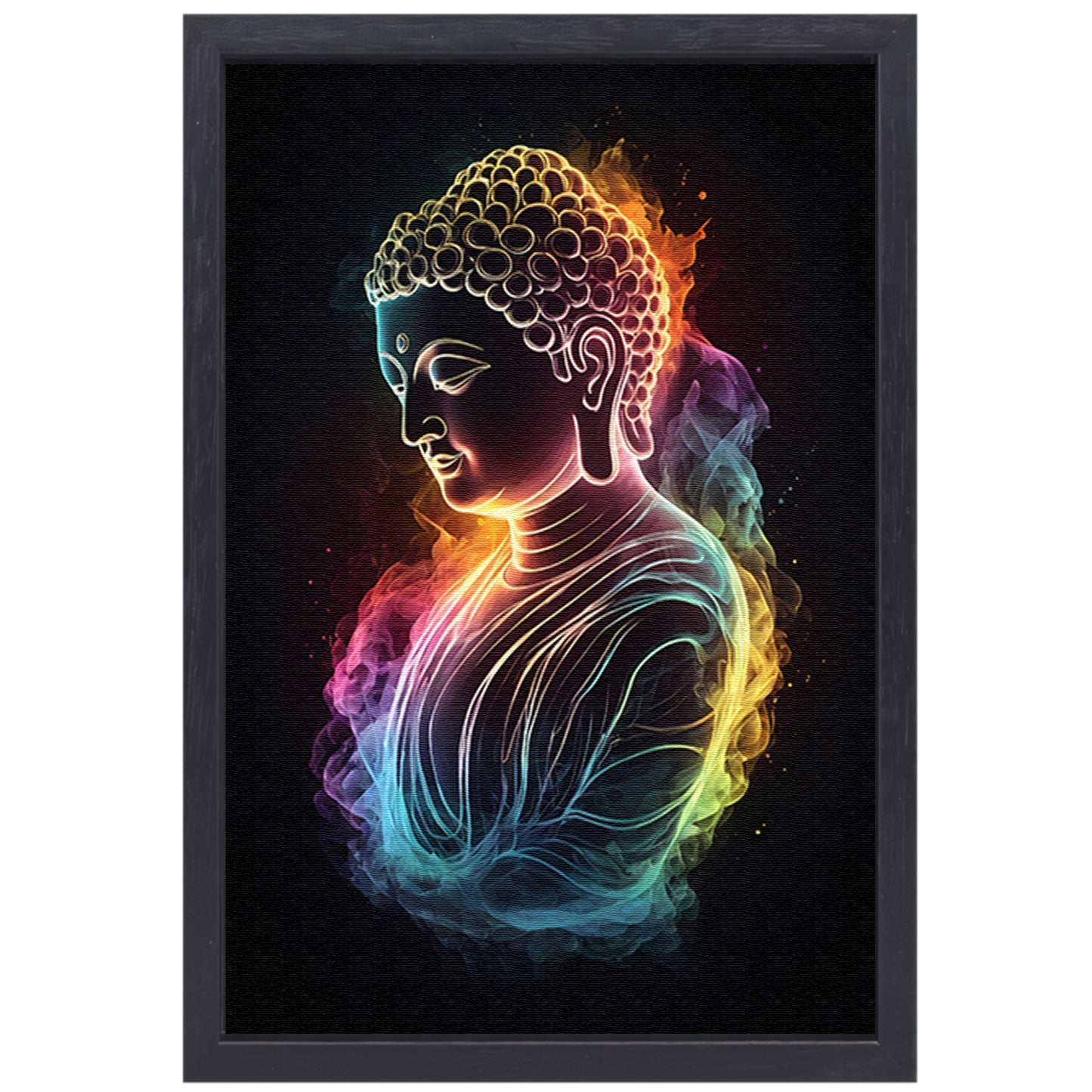 Serene Boeddha in Kleurrijk Spectraal Licht canvas met baklijst