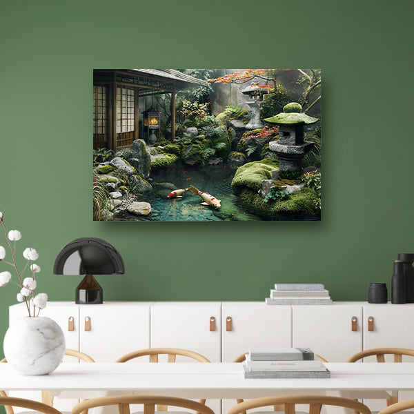 Serene Japanse tuin met koi vissen   poster
