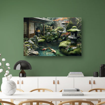 Serene Japanse tuin met koi vissen   poster