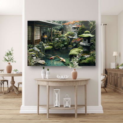 Serene Japanse tuin met koi vissen canvas