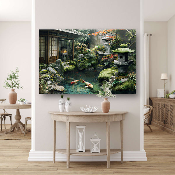 Serene Japanse tuin met koi vissen   poster