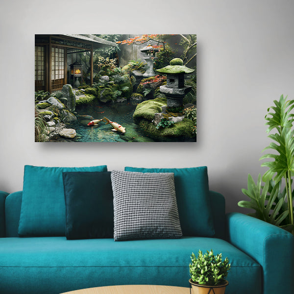 Serene Japanse tuin met koi vissen canvas