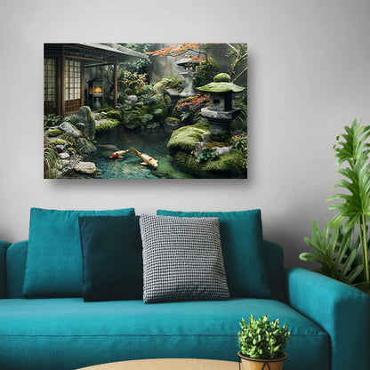 Serene Japanse tuin met koi vissen   poster