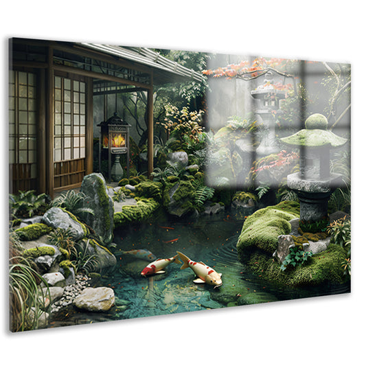 Serene Japanse tuin met koi vissen   acrylglas