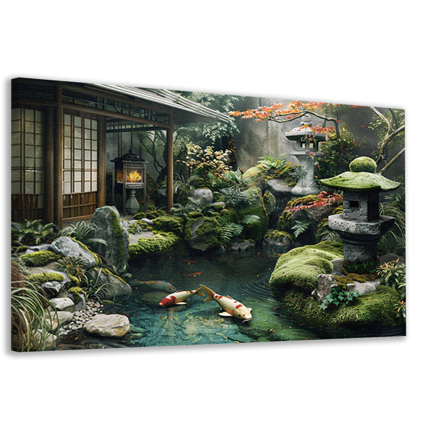 Serene Japanse tuin met koi vissen canvas