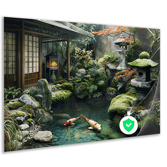 Serene Japanse tuin met koi vissen   poster