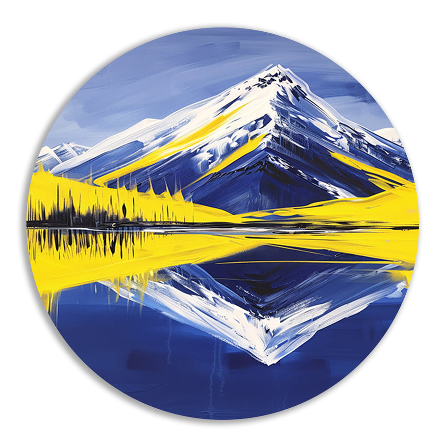 Surrealistisch berglandschap met reflectie in water forex muurcirkel