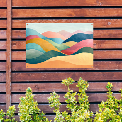 Golvende abstracte kunst met kleurrijke landschappen tuinposter
