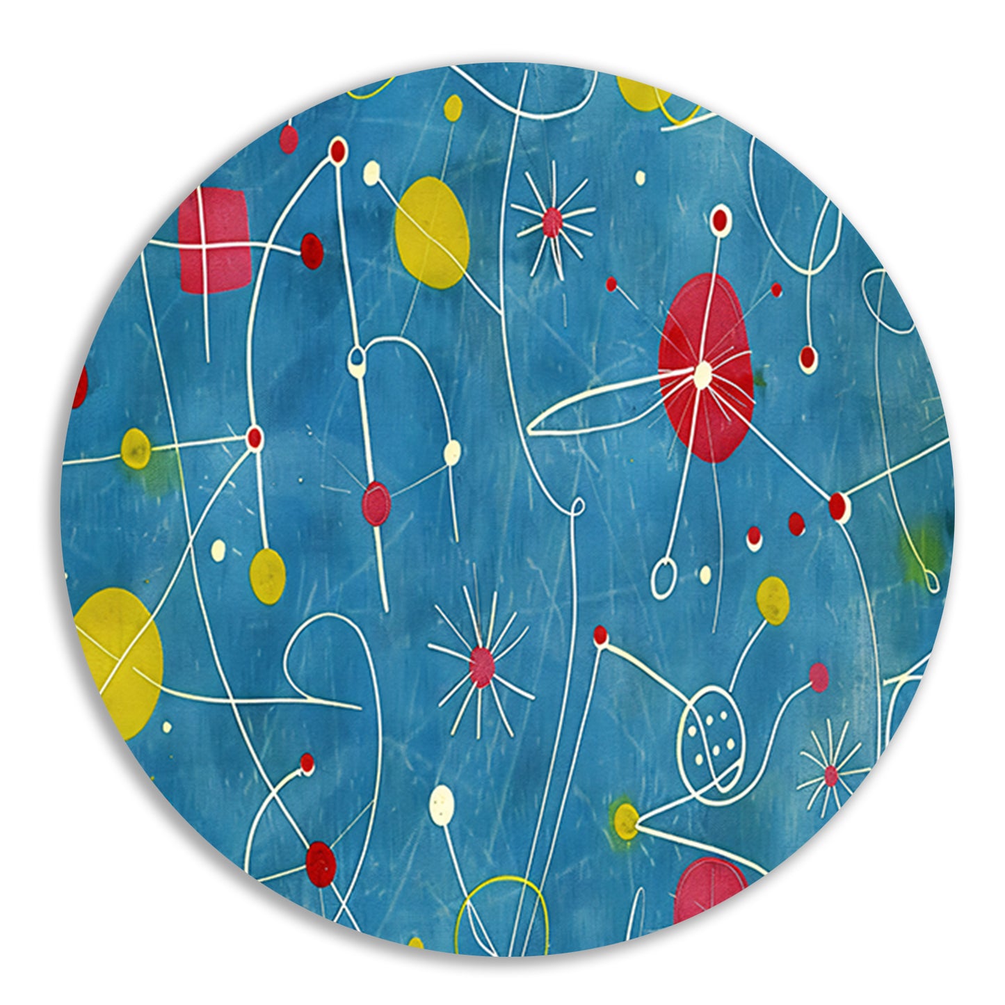 Abstracte kleurencompositie met speelse lijnen   aluminium muurcirkel